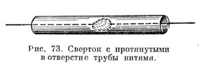 Сверток с протянутыми в отверстие трубы нитями