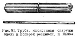 Труба, опоясанная снаружи вдоль и поперек резинкой, и палка