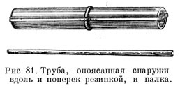 Труба, опоясанная снаружи вдоль и поперек резинкой, и палка