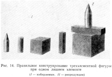 Правильное конструирование трехэлементной фигуры по образцу при одном лишнем элементе