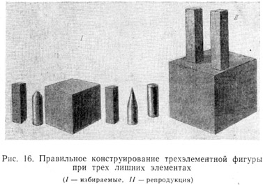 Правильное конструирование трехэлементной фигуры по образцу при трех лишних элементах